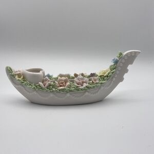 Lenwile China Ardalt Gondola Boat Candle Lipstick Holder Floral Heart Decorative